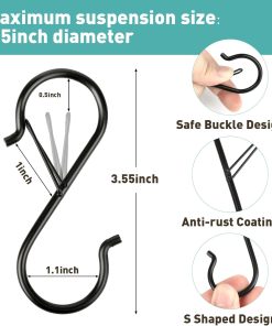 Alternative view of Navona 20 Pcs S Hooks for Hanging Heavy Duty. 3.5-inch Heavy Duty Metal S Hook with Safety Buckle. Suitable for 0.5 inch Rods. S Hook for Hanging Plants. Closet. Kitchen Utensil. Pot. Pan. Bags