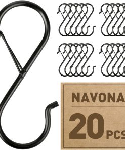 Navona 20 Pcs S Hooks for Hanging Heavy Duty. 3.5-inch Heavy Duty Metal S Hook with Safety Buckle. Suitable for 0.5 inch Rods. S Hook for Hanging Plants. Closet. Kitchen Utensil. Pot. Pan. Bags