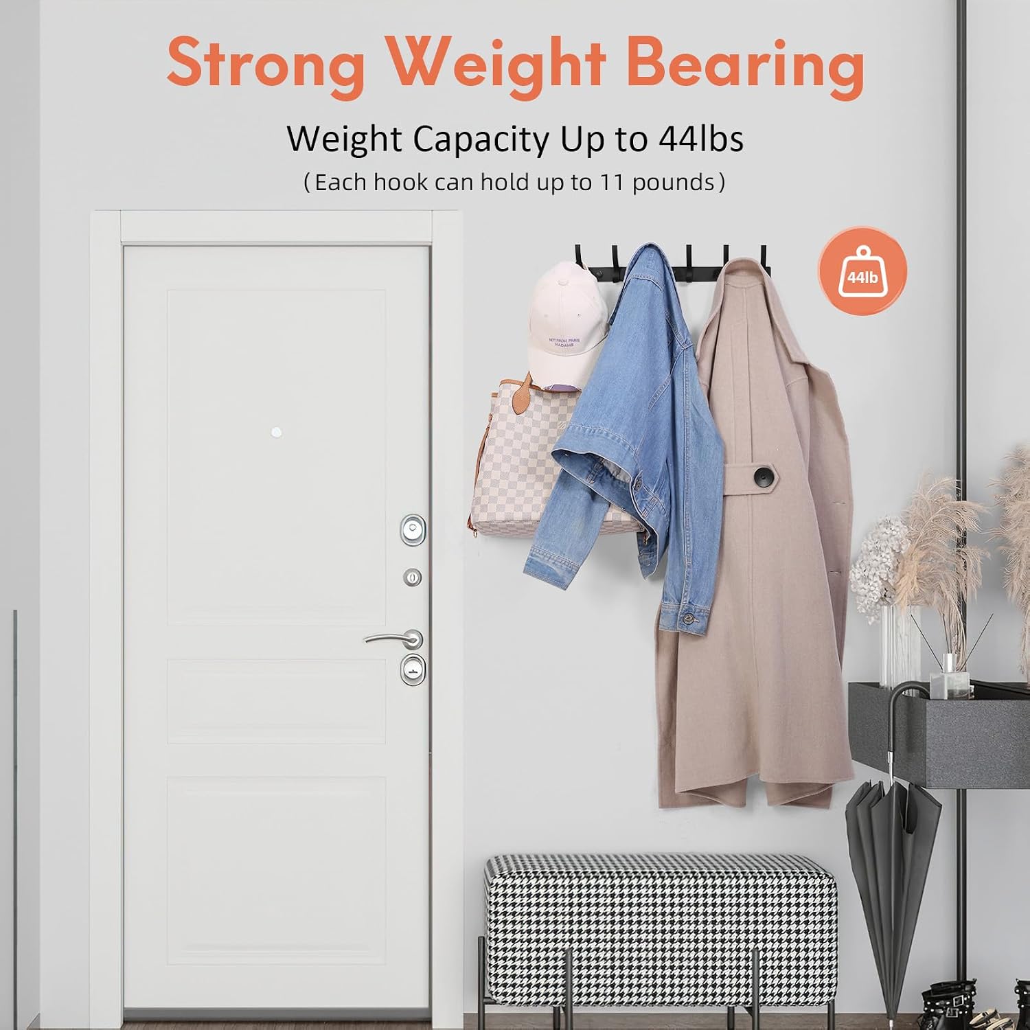 Optish Coat Rack Wall Mount. Wall Hooks for Hanging. Entry Coat Hooks Coat Hanger. Hat Rack Holder for Wall. Key Holder Purse Racks. Towel Rack for Bathrooms (2 Pack. Black) - Image 3