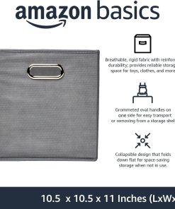 Alternative view of Amazon Basics Collapsible Cube Storage Bins. Space-Saving. Organizing Fabric Bins with Handles. 10.5 x 10.5 x 11 inches. Light Grey. 6-Pack